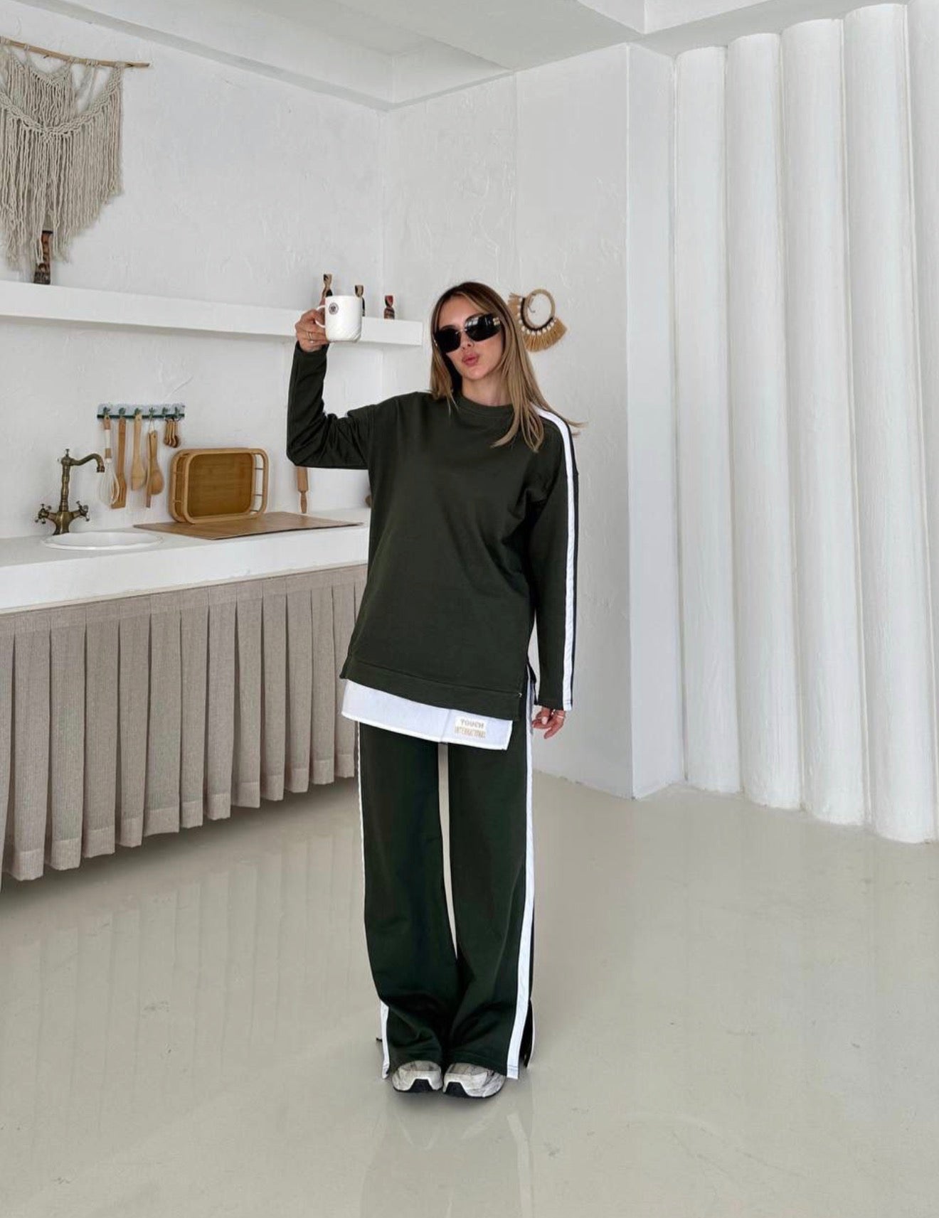 Ayla Stripe Lounge Set - Deep Green