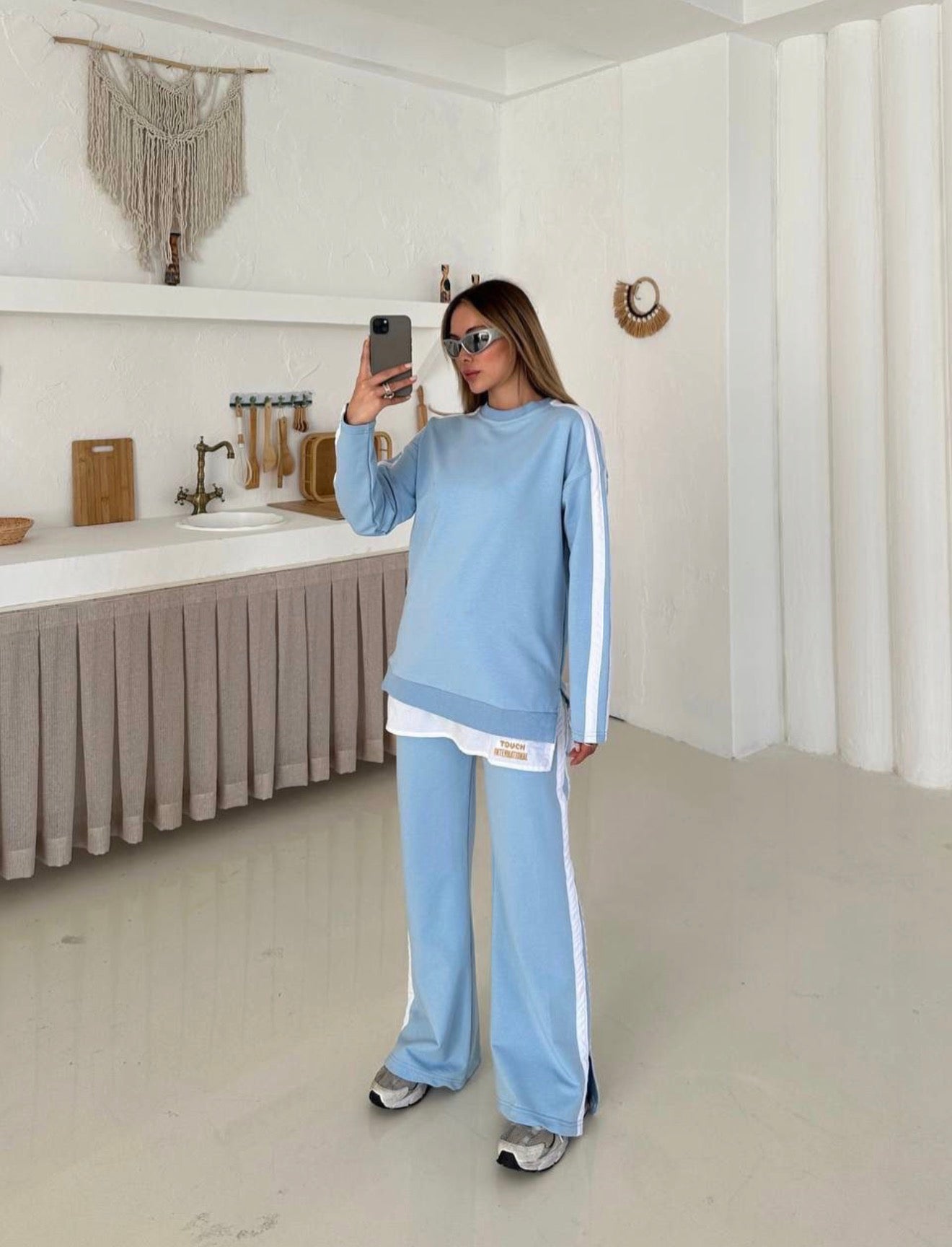 Ayla Stripe Lounge Set - Sky blue