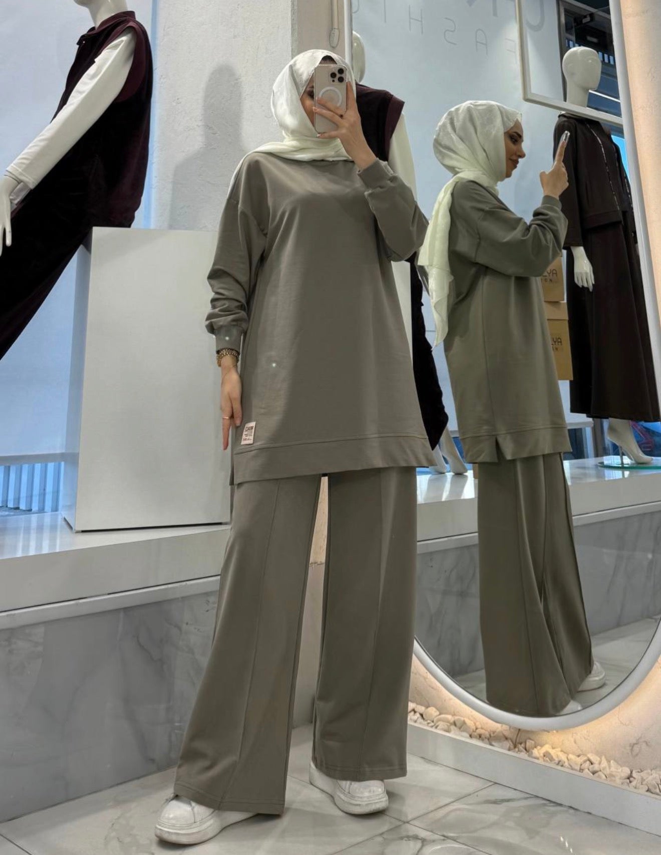 Two Piece Modest Tracksuit - Olive Green