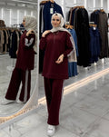 Modest Two Piece Stripped Tracksuit - Burgundy