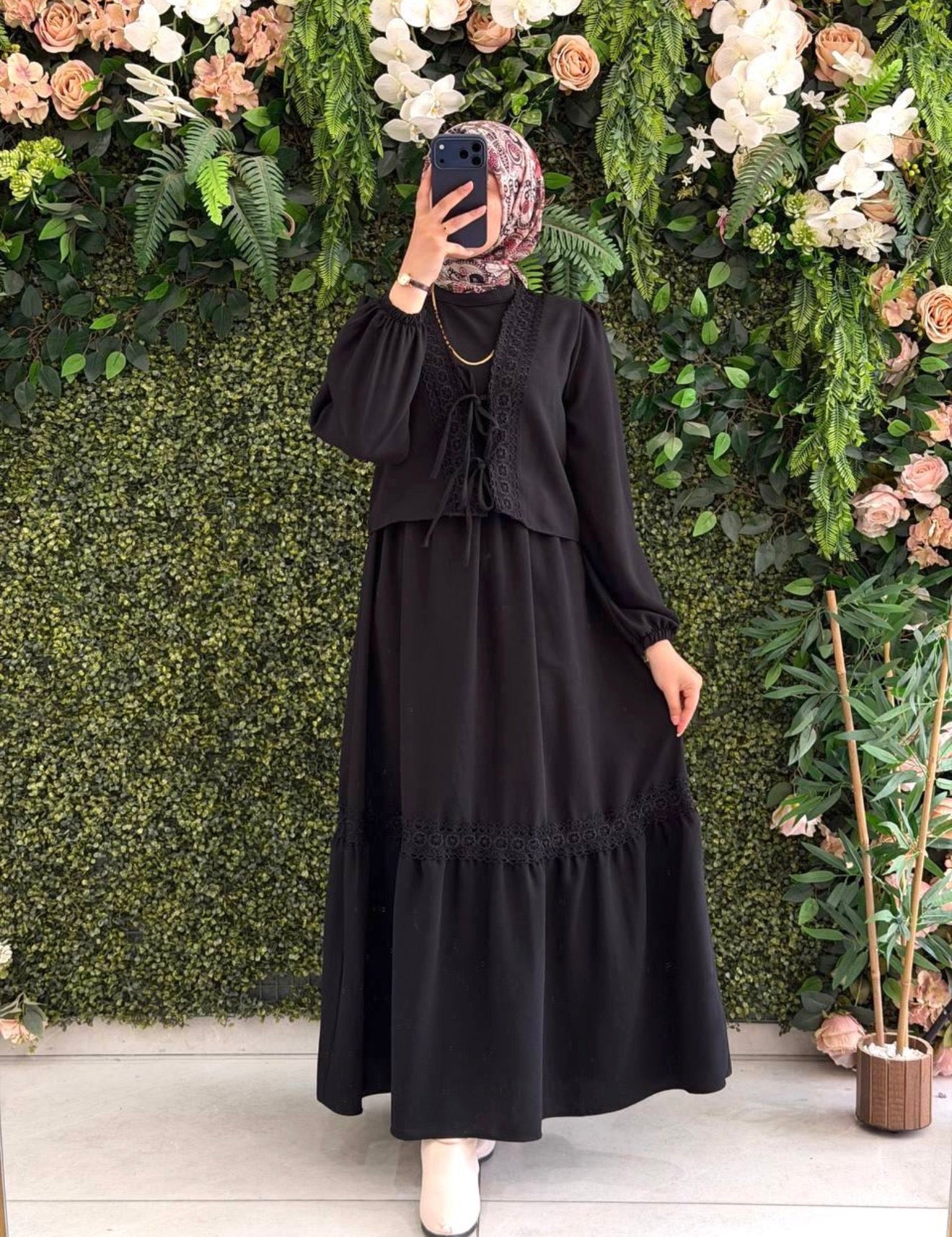 Two Piece Modest Maxi Dress in Black